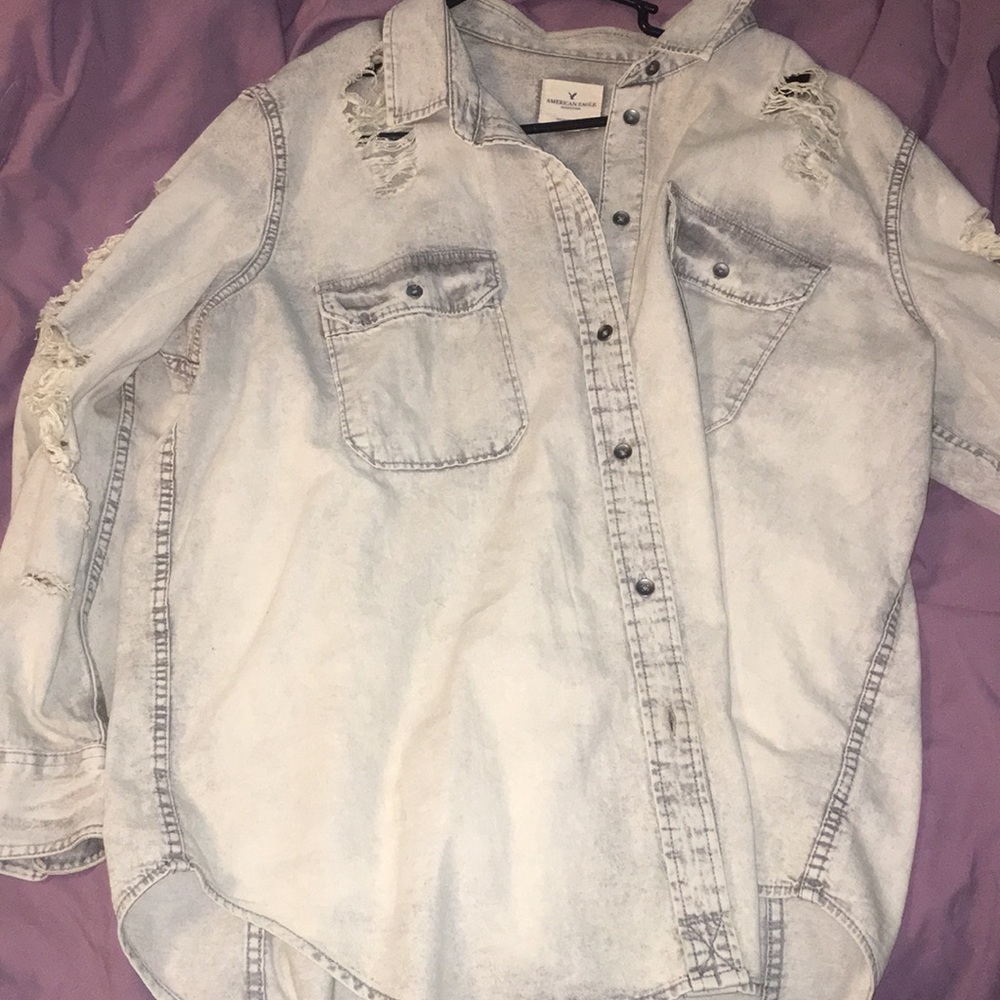 Washed out, distressed jean button up!